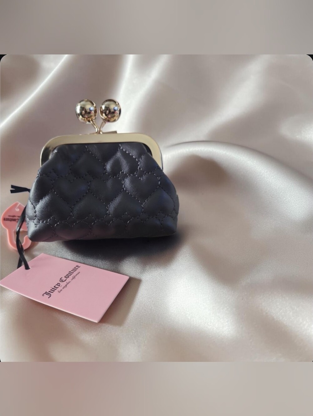 Juicy Couture Flawless Quilted Mini Coin Purse with Gold Hardware and Chain - Picture 4 of 5